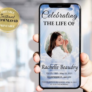 Digital Funeral Invitation, Digital Funeral Invite, Electronic Funeral Announcement, Electronic Funeral Invitation, Sky Blue Digital Funeral