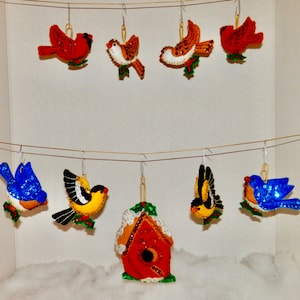 Christmas Birds & BirdHouse Ornaments - 2 Cardinals, 2 BlueBirds, 2 Sparrows, 2 Orioles. Ornaments