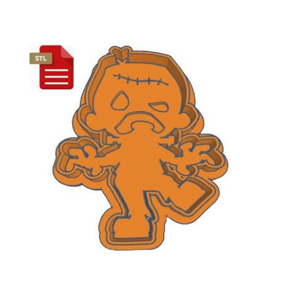 Cute Frankenstein Cookie Cutter STL File to download and Print 2-Pc File Stamp and Cutterbubble Soap Stamp