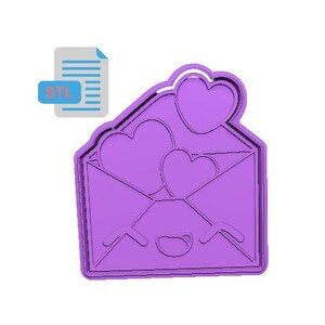 Cortador de galletas Kawaii Love Letter con sello STL FILE Sello de archivo de 2 piezas y sello de jabón Cutterbubble