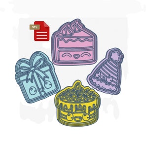 Birthday Fun Set of 4 Cookie Cutter With Stamp STL FILE 2-Pc File Stamp and Cutterbubble Soap Stamp