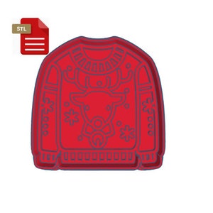 Christmas Sweater Cookie Cutter STL File to download and Print 2-Pc File Stamp and Cutterbubble Soap Stamp