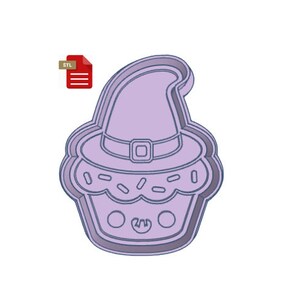 Kawaii Witch Cupcake Cookie Cutter With Stamp STL FILE 2-Pc File Stamp and Cutterbubble Soap Stamp