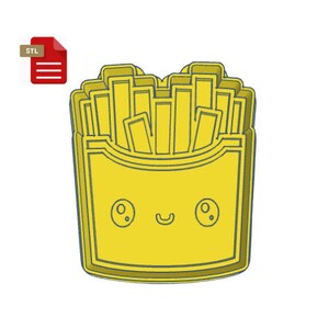 Kawaii French Fries Cookie Cutter With Stamp STL FILE 2-Pc File Stamp and Cutterbubble Soap Stamp