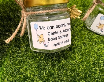 Winnie the Pooh Honey Jar Favors in 1.5oz Hexagon Jars , Honey Jar Party Favors , 1.5 oz Mini Honey Jars , Classic Bear Baby Shower Favors