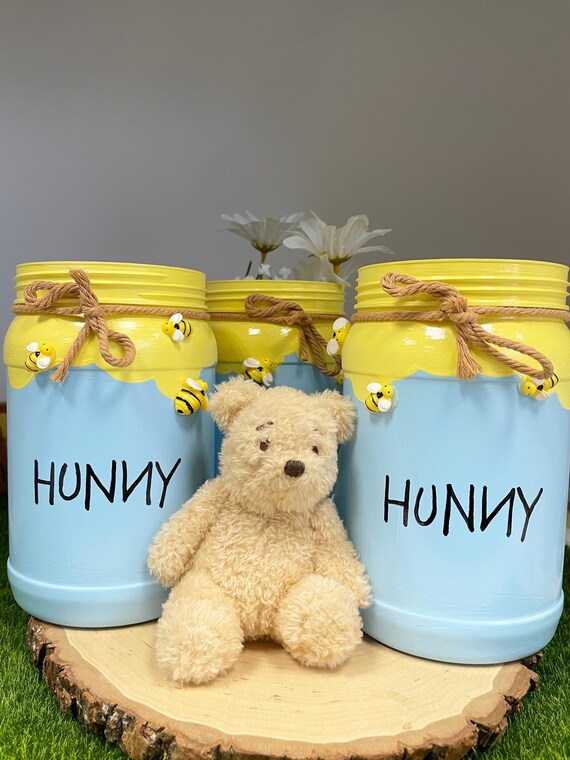 Honey Pot Plastic Mason Jar Set Centerpiece, Hunny Pot Decor