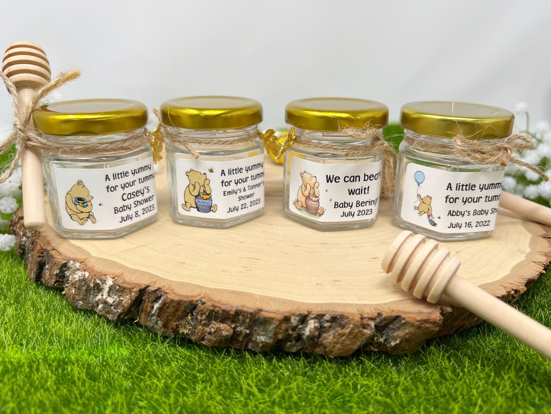 Winnie the Pooh Honey Jar Favors in 1.5oz Hexagon Jars , Baby Shower