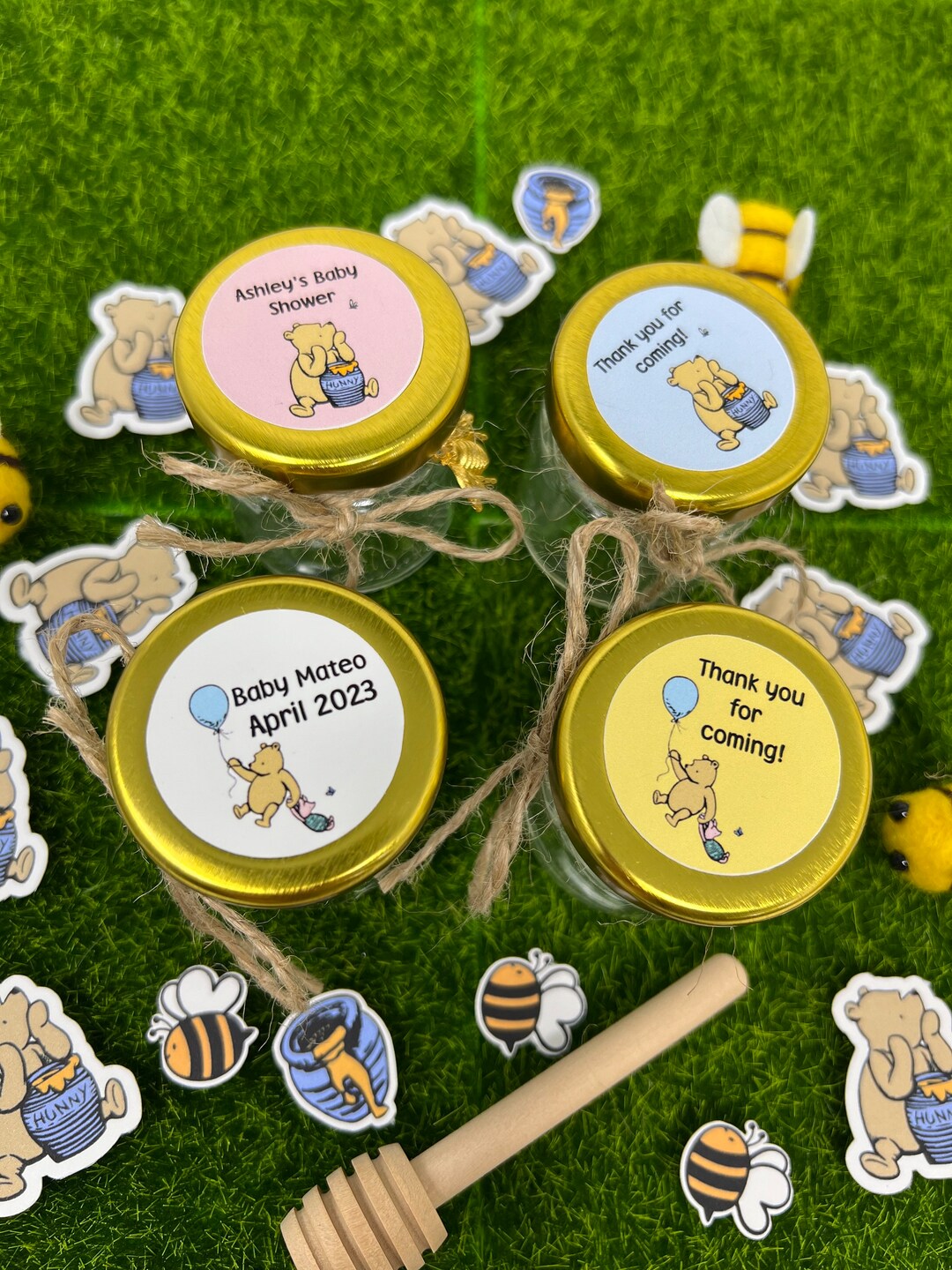 Winnie the Pooh Honey Jar Favors in 1.5oz Honey Jars , Baby Shower
