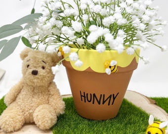 Winnie the Pooh Terra Cotta Hunny Pots Centerpieces - Hunny Pot Party Favors for Baby Showers - Painted Honey Pot Winnie the Pooh