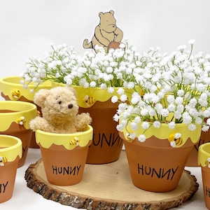 Winnie the Pooh Terra Cotta Hunny Pots Centerpieces Party Favors for Birthdays, Baby Showers, Honey Pot Party Favors