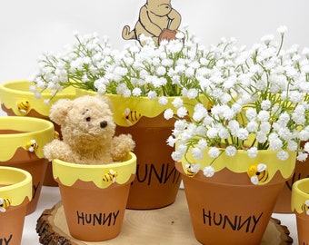 Winnie the Pooh Terra Cotta Hunny Pots Centerpieces Party Favors for Birthdays, Baby Showers, Honey Pot Party Favors