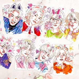 Jolies cartes photo dessinées à la main SKZ