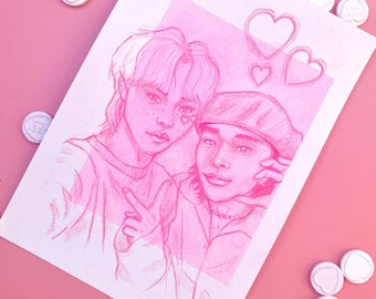 Felix & Hyunjin (Stray kids) Watercolour A5 Painting - ORIGINAL