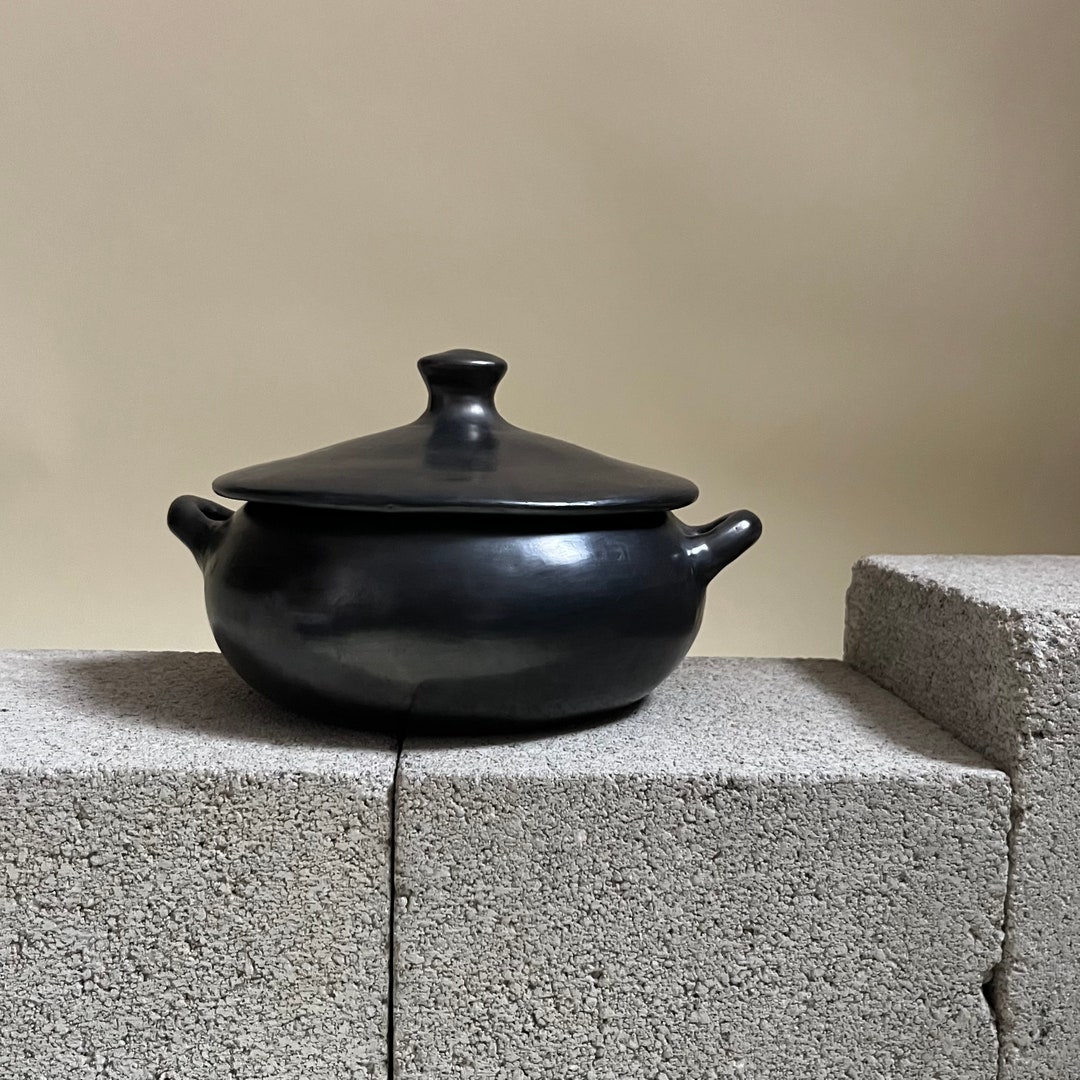 Cazuela Pot With Lid Black Mud Clay Oaxaca Mexico Smoked Roku ...