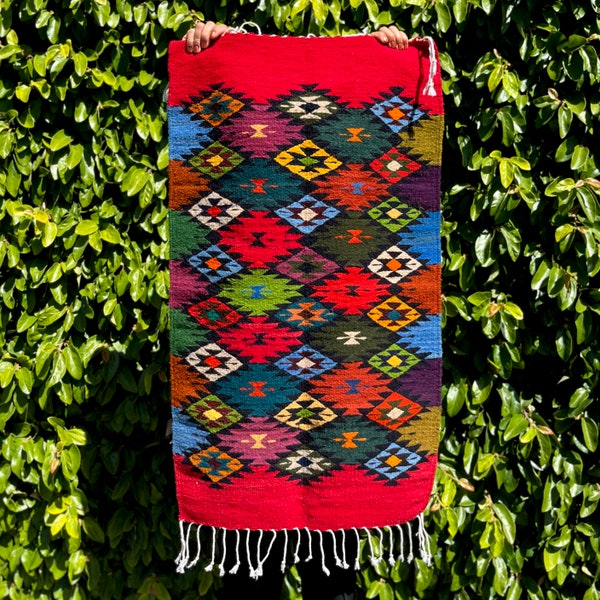 Zapotec Rug Sheep Wool Navajo Hand Woven Organic Natural Figure Teotitlan Del Valle Oaxacan Tapestry Hanging Display Artwork Artisanal