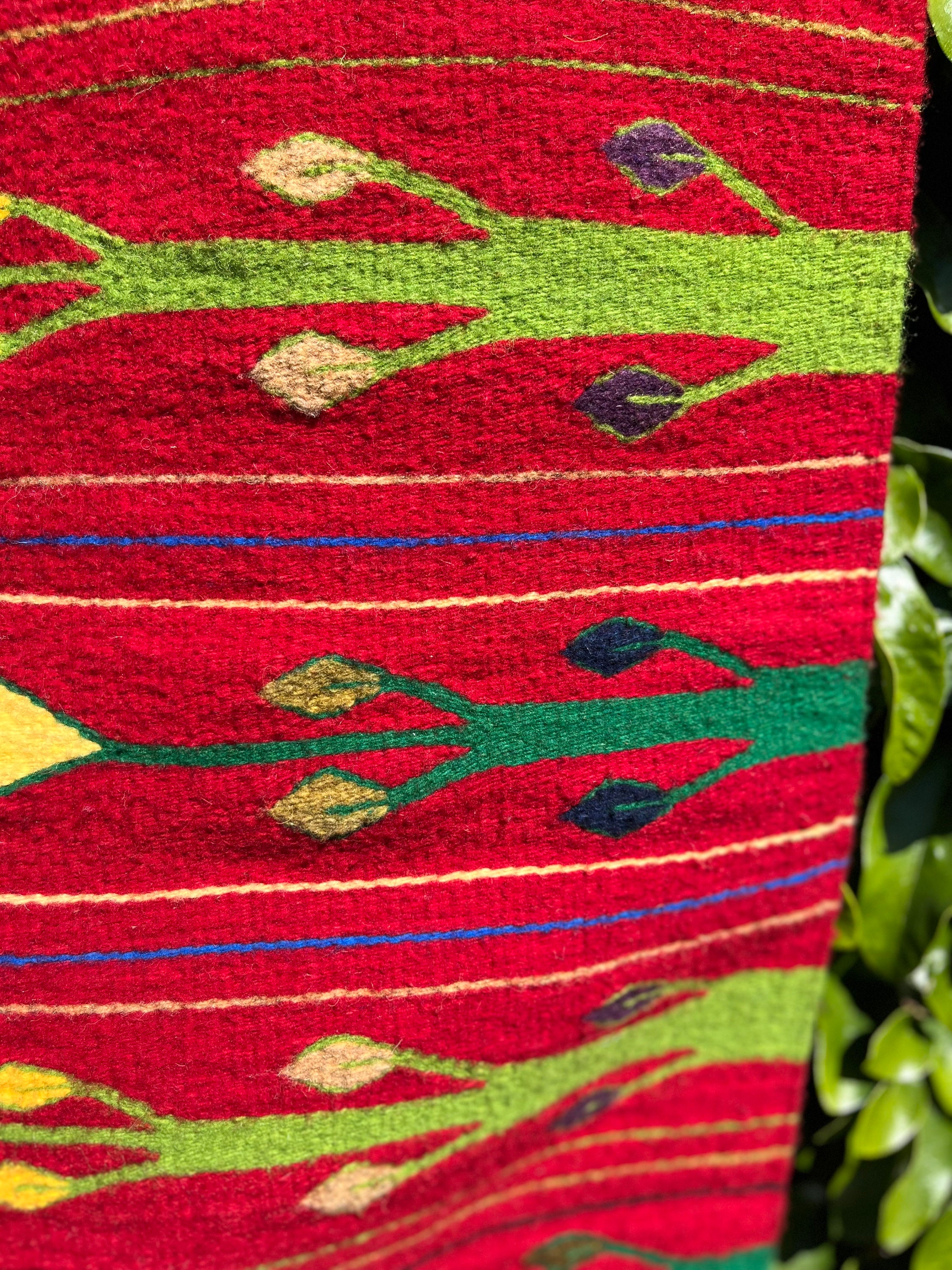 Zapotec Rug Sheep Wool Red Birds Hand Woven Organic Natural Figure ...