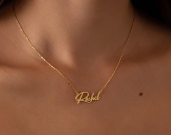 Fait à la main en or personnalisé nom collier-Script nom collier-personnalisé Dainty Signature nom collier-charme nom collier-cadeau de la fête des mères