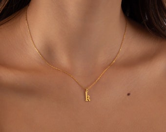 Gold Initial Necklace-Initial Letter Necklace-Personalized Necklace-Gothic Letter Necklace-Tiny Letter Necklace-Old English Letter Necklace