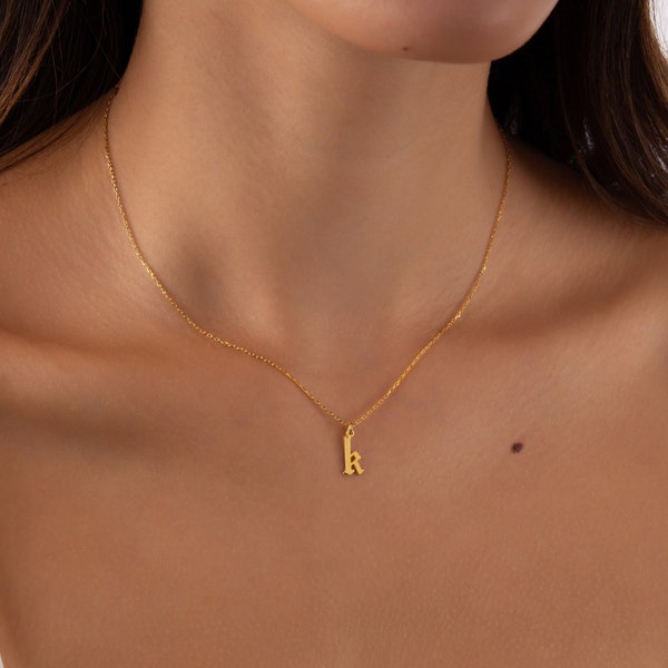 Gold Initial Necklace-Initial Letter Necklace-Personalized Necklace-Gothic Letter Necklace-Tiny Letter Necklace-Old English Letter Necklace
