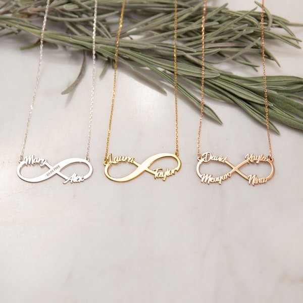 Infinity Name Necklace, Personalized Necklace, Infinity Necklace with Names, Infinity Necklace with Heart, Family Necklace