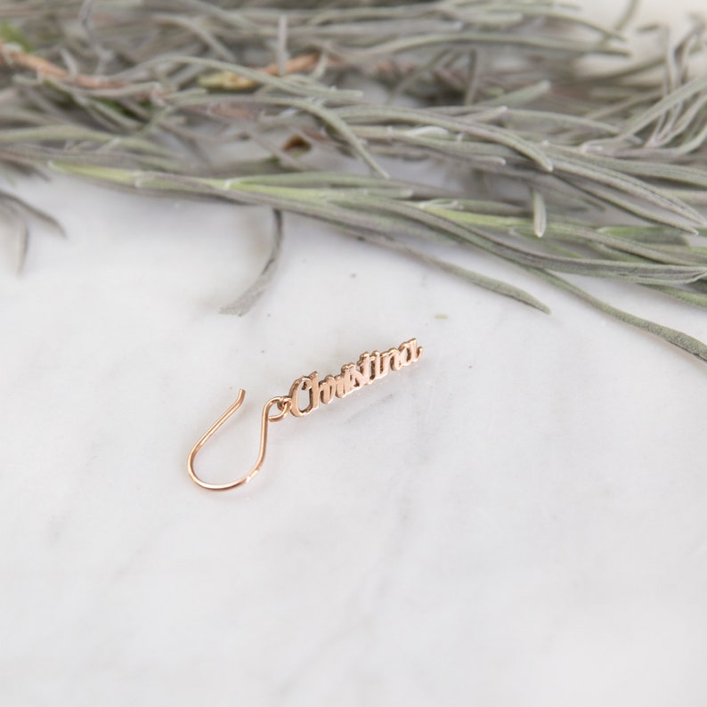 Custom Name Earrings, Personalized dangle drop earrings, Dainty name Earrings , Customized Gift for Her, Valentines gift, Mothers Day Gift Rose gold