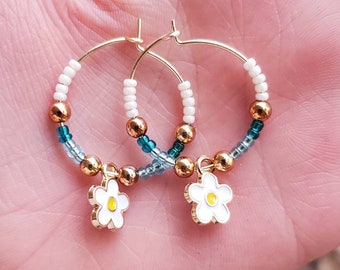 Beaded Flower Hoops