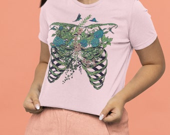 Floral Skeleton Ribcage T-Shirt: Anatomy Flower Shirt