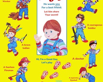 Pegatinas de la caja de Chucky del muñeco Good Guy