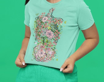 Floral Skeleton T-Shirt: Anatomy Flower Ribcage Shirt