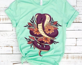 T-shirt met bloemenslang: Cottagecore Serpent-T-shirt, Nature Lover Apparel