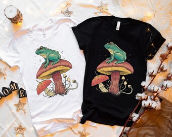 Frog and Mushroom T-shirt: Cottagecore Botanical Tee