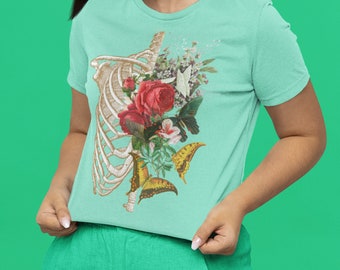 Floral Skeleton T-Shirt: Anatomy Flower Ribcage Shirt