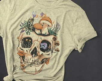 Mushroom Skull Graphic T-Shirt: Goth Cottagecore Edgy Tee