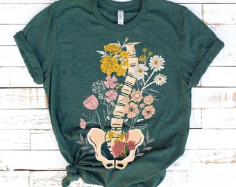 Floral Spine Scoliosis Awareness T-Shirt: Cottagecore Medical Tee