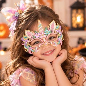 FSL Embroidery File : Pastel Unicorn Masquerade Mask, Rainbow Floral Fantasy Mask Design, Magical Horn Eye Mask Patch, Machine Embroidery