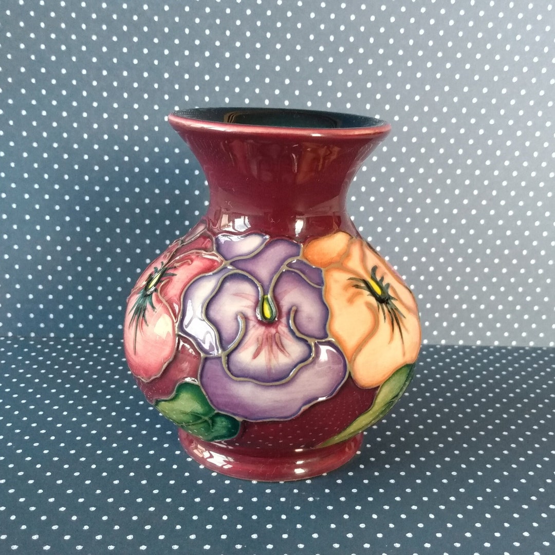 Moorcroft Vase Pansy Design in Burgundy Etsy UK
