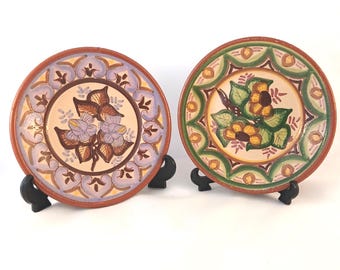 Decorative Portugese Terracotta Plates: San Pedro do Corval, floral design, pair