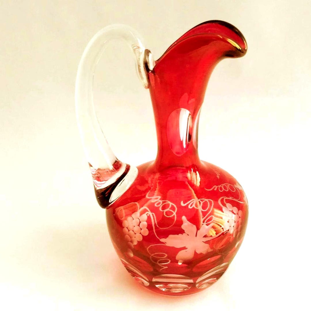 Ruby Pitcher Small Egermann Bohemian Ruby Red Pitcher: Cranberry Jug Cut Glass Grape ...