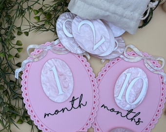 Pink Marble Baby Milestone Plaques: Monthly Photo Prop Set