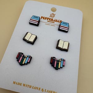 Book Stud Earrings (3-Pack): Literary Charm