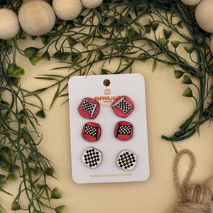Retro Checkered Flag Stud Earrings Set - Laser Cut Acrylic