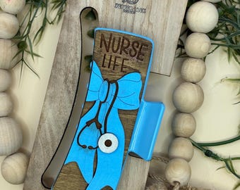 Fermaglio per capelli in legno Nurse Life: design con fiocco per stetoscopio fatto a mano