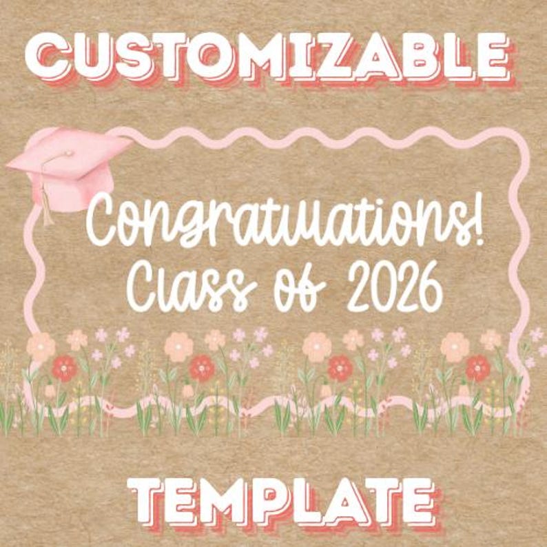 Graduation Pink Pattern Border Floral Pink Graduation Banner Template | Congratulations Grad Banner ...