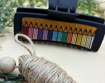 Handmade Jumbo Claw Clip | Colored Pencil Hair Clip, Teacher Gift
