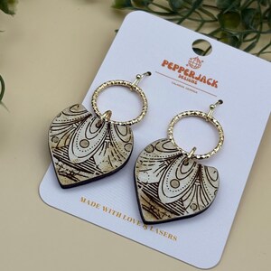 Boho Cream & Gold Mandala Drop Hoop Earrings - Boho Style Accessory - Boho Jewelry - Gift For Her - Festival Style Earrings - Boho Earrings