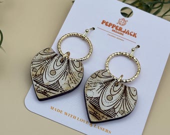 Hand-Painted Mandala Hoop Earrings: Cream & Gold Boho Style