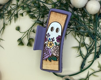 Ghost in Flowers Hair Claw Clip: Spooky Halloween Accessory