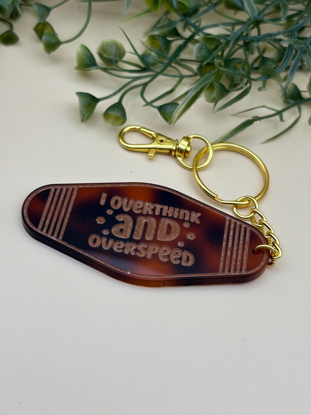 Tortoise Shell Acrylic Keychain: I Overthink and Overspeed - Retro ...