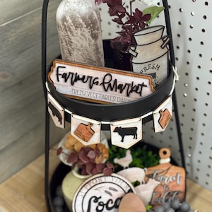 Farmhouse Tiered Tray Decor Set: Rustic Mini Wood Signs