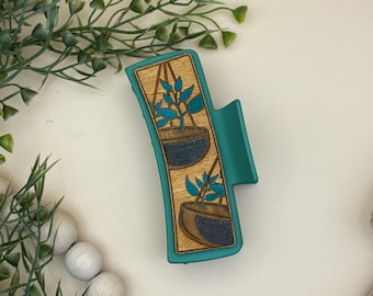 Hanging Potted Plants Hair Claw Clip: Hand-Painted Wooden Accessory
